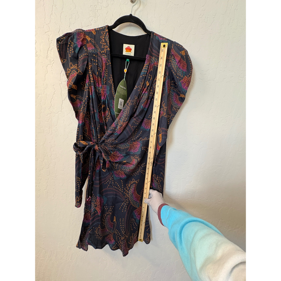 Farm Rio Sequin Toucan Mini Wrap Dress Long Puff Sleeve Black Sz M *READ* Farm Rio Sequin Toucan Mini Wrap Dress Long Puff Sleeve Black Sz M *READ*